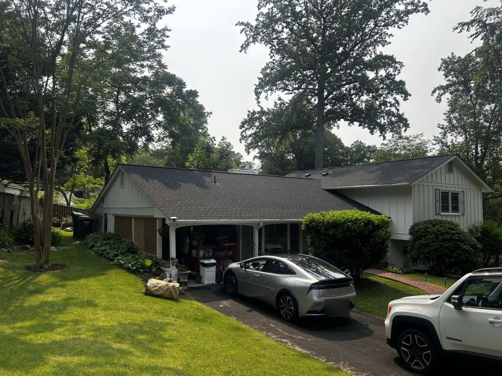 Fairfax County, VA split-level home with a new GAF architectural shingle roof, street view