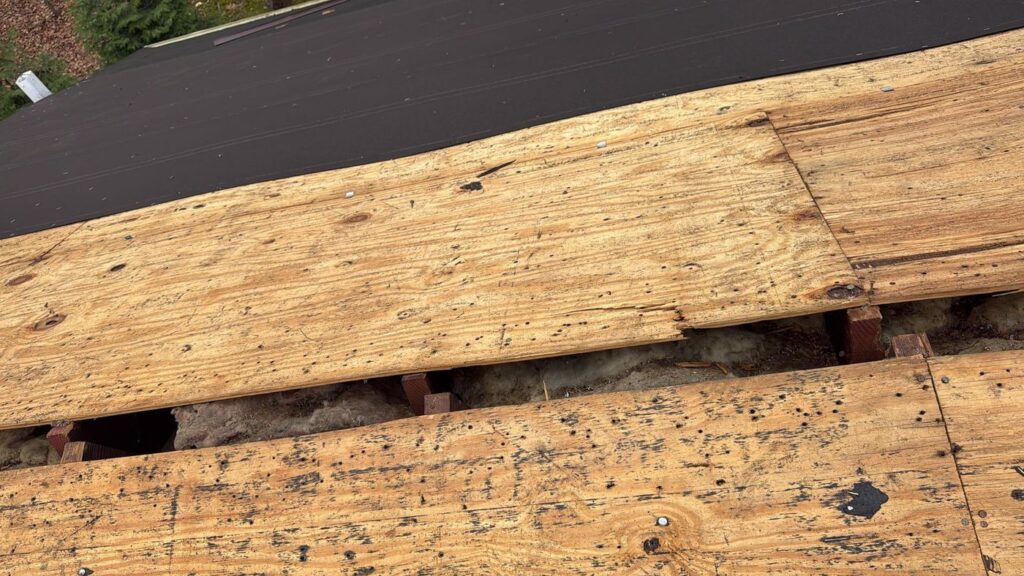 Damaged roof decking found during tear-off on an Annandale, VA home