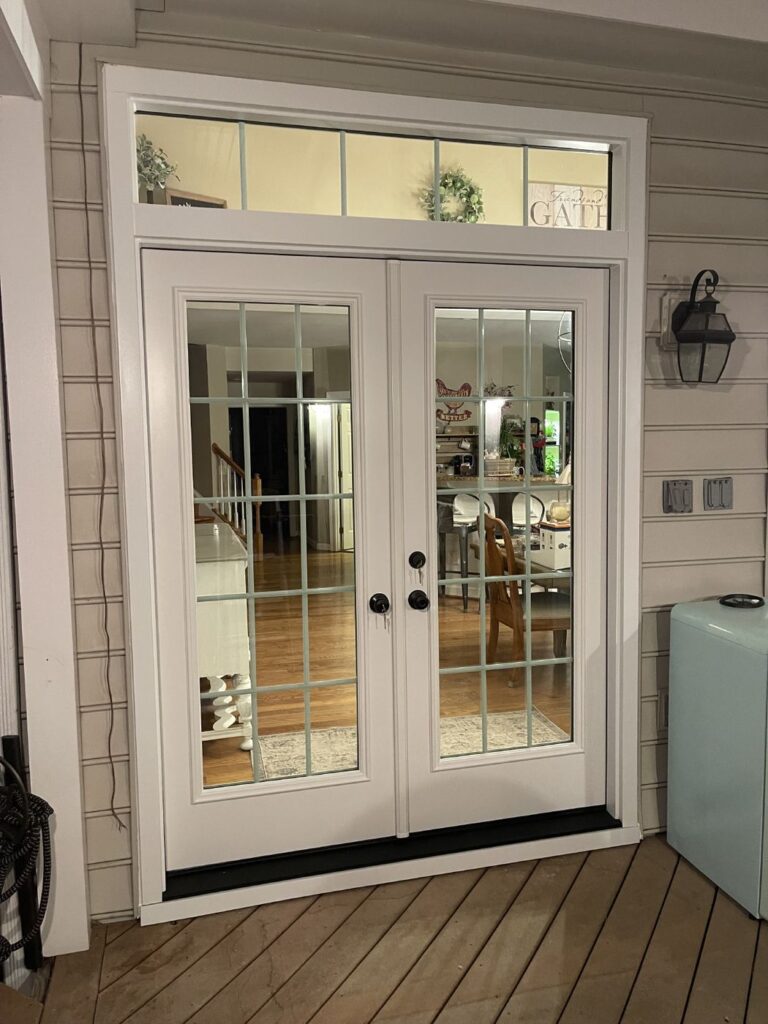 New ProVia French doors between the kitchen and covered deck of a Fairfax Station, VA home
