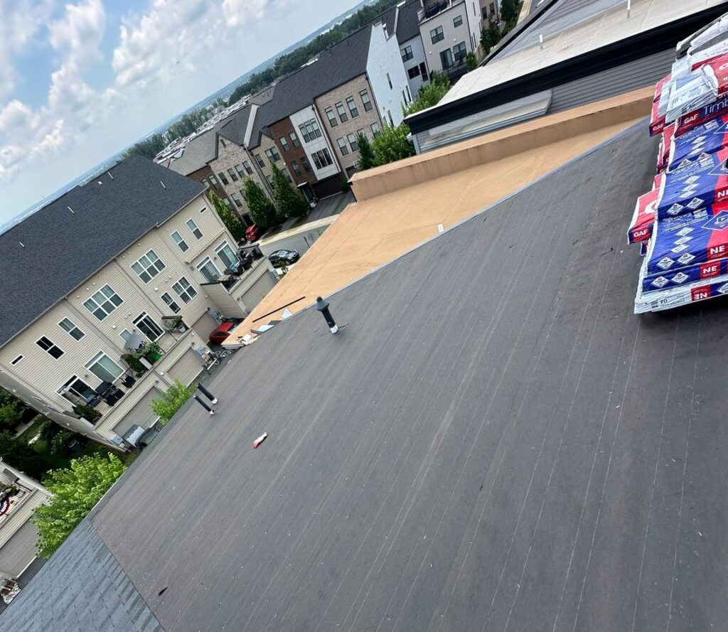 Underlayment installed before new shingles on an Ashburn, VA townhouse roof