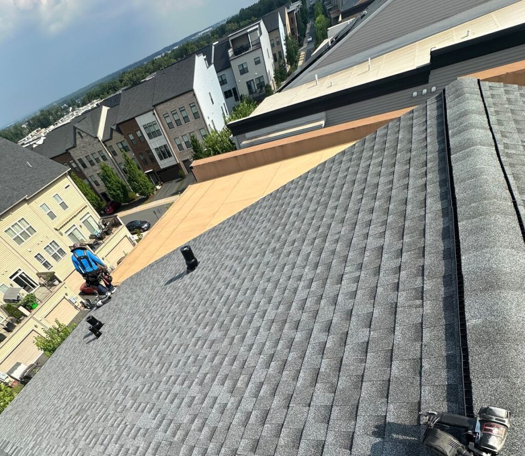 New GAF Timberline HDZ roof in Pewter Gray on an Ashburn, VA townhouse
